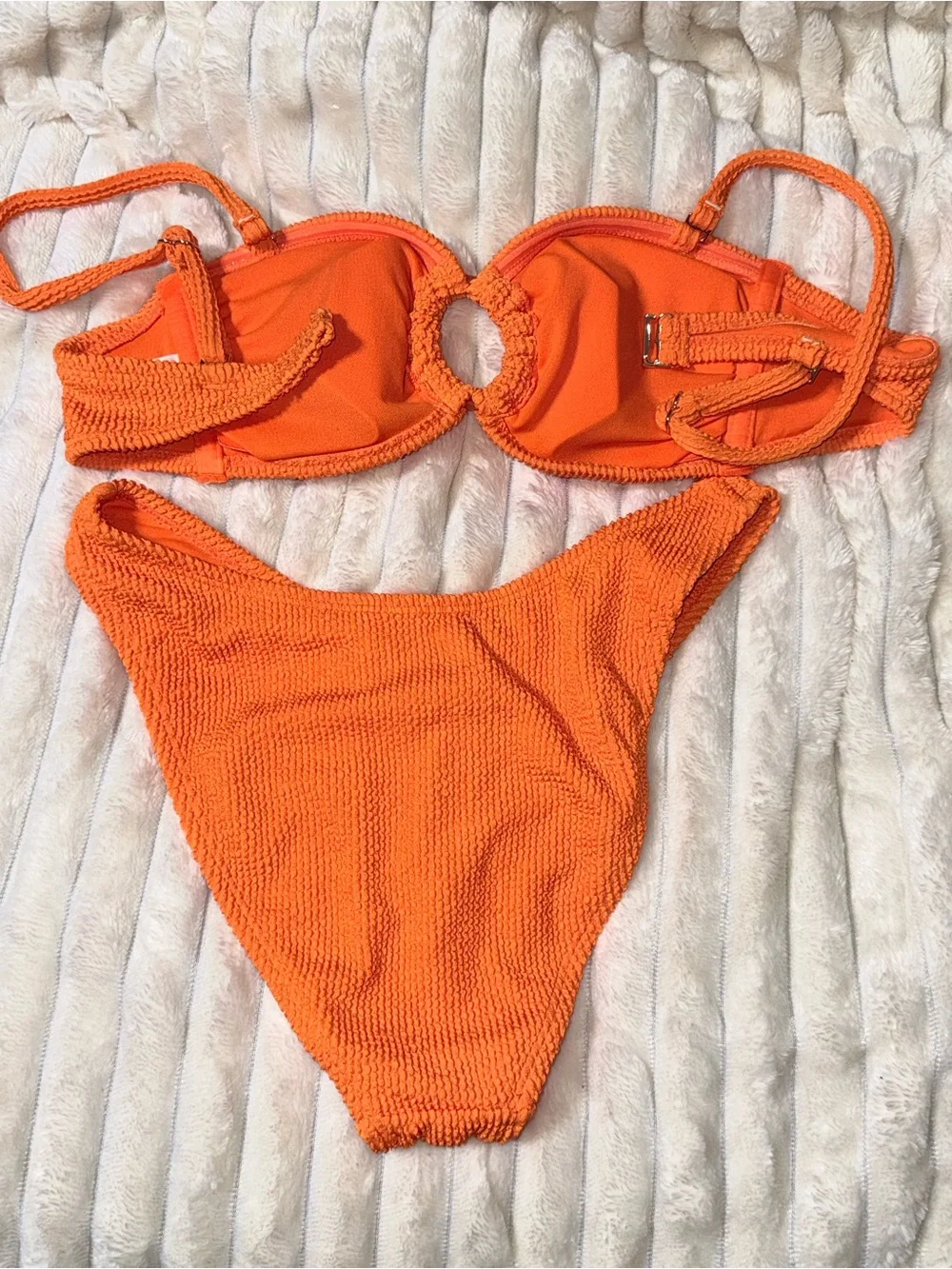 Women’s Orange Textured Two-Piece One-Piece Swim Set